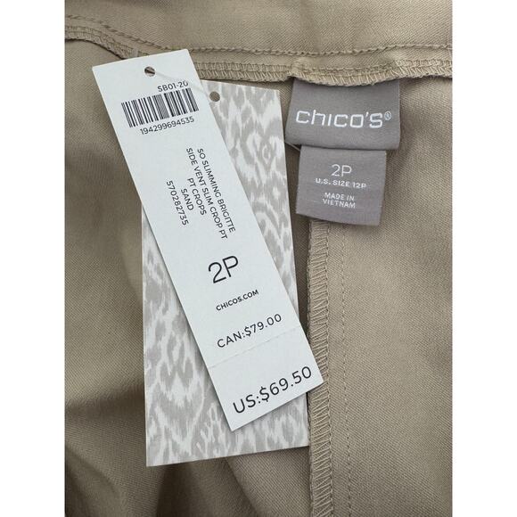Chico's Pants Womens 12P 2P Khaki So Slimming Brigitte Slim Leg Crop Petite New - Picture 5 of 10
